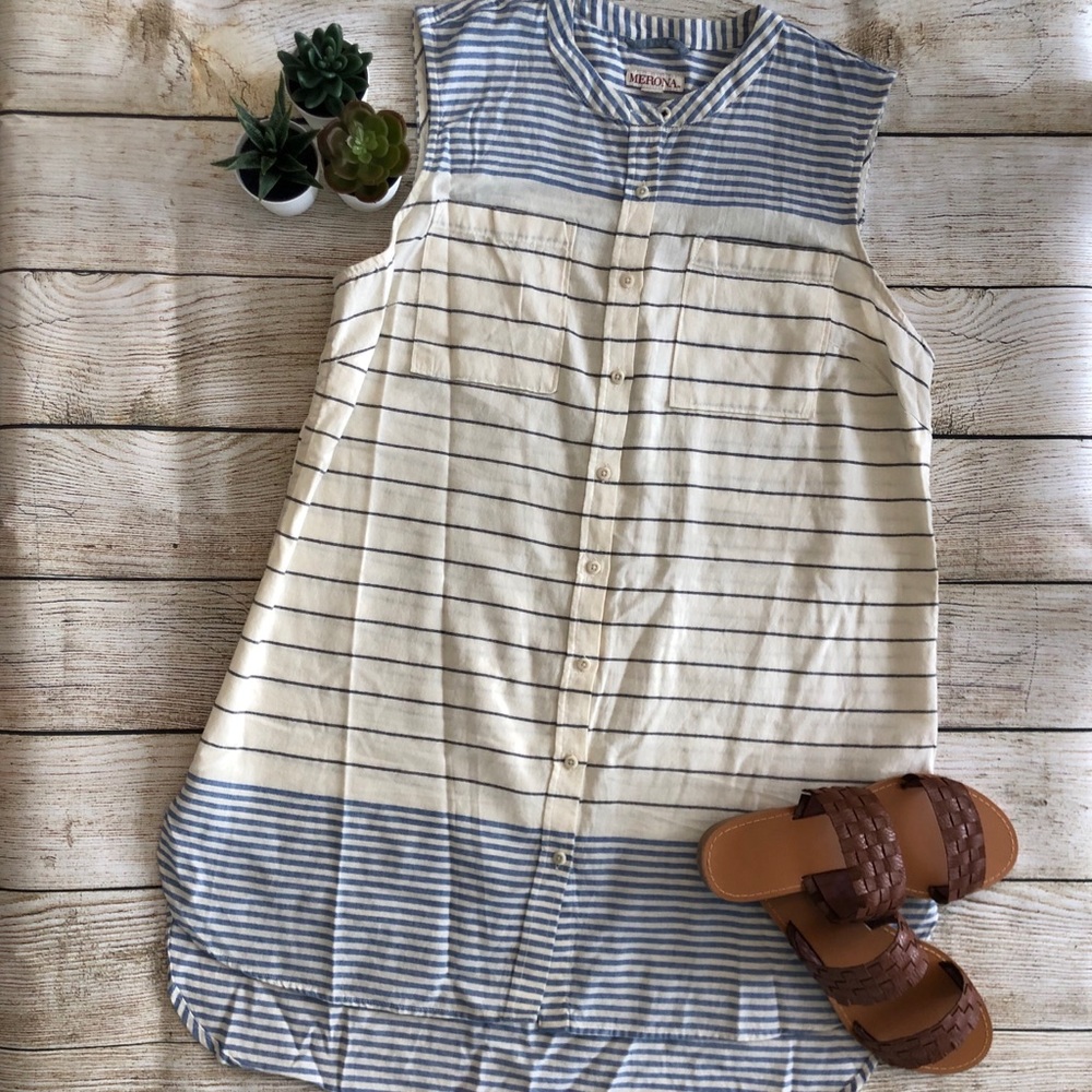 Striped button up tunic tank